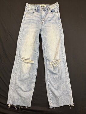 Light Blue Distressed Wide-Leg Jeans for Women Size 26 Stretch Y2K